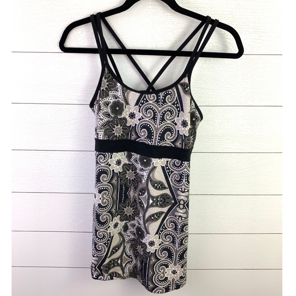 Prana Athletic Tank Top Shirt Black Grey Design